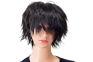 SWACC Unisex Fashion Spiky Layered Short Anime Cosplay Wig for Men and Women (1B-Off Black)