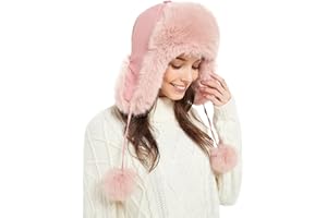 FUR STORY Winter Trapper Hat for Women Warm Faux Fur and Leather Windproof Full Hood Earflap Beanies