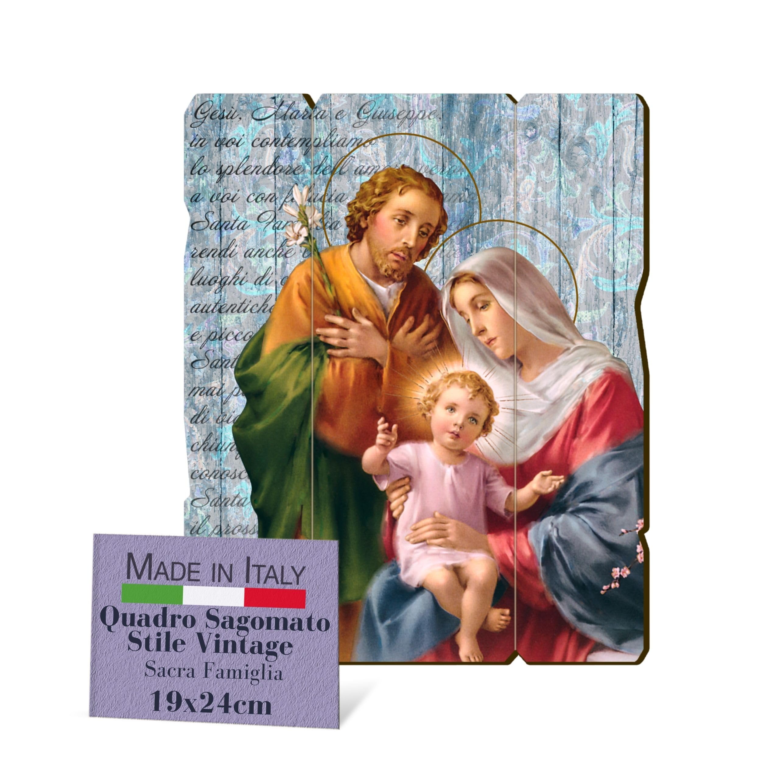 F.LLI BONELLA FRATELLI BONELLA - Vintage Shaped Holy Family Picture - Poplar Wood Picture Thickness 8mm - Holy Family Bedroom Canvas 19x24 cm - 100% Made in Italy