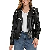 Fahsyee Faux Leather Jacket for Women, Vegan Jackets Moto Biker Motocycle Coat