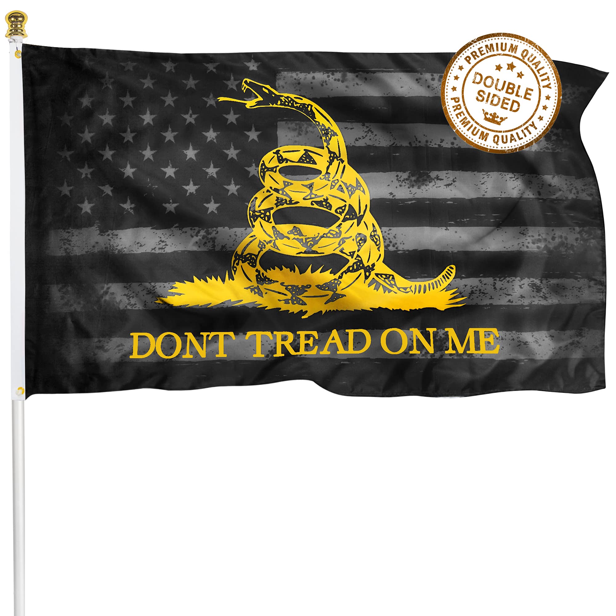 Photo 1 of XIFAN Premium Double Sided Don't Tread On Me Gadsden Black American Flag - Heavy Duty 3ply Polyester Durable Vibrant Print Double Stitched - 3x5 FT Tea Party Rattlesnake Indoor Outdoor Banner