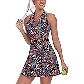 Soneven Women’s Tennis Dress Racerback Sleeveless Golf Dresses with Shorts and Pockets V Neck Workout Athletic Dresses