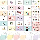 Decorably 24 Pack Assorted 6x4in Animal Thinking of You Cards with Envelopes and Stickers, 24 Unique Designs for Friends, Family and Loved Ones, with Printed Message Inside