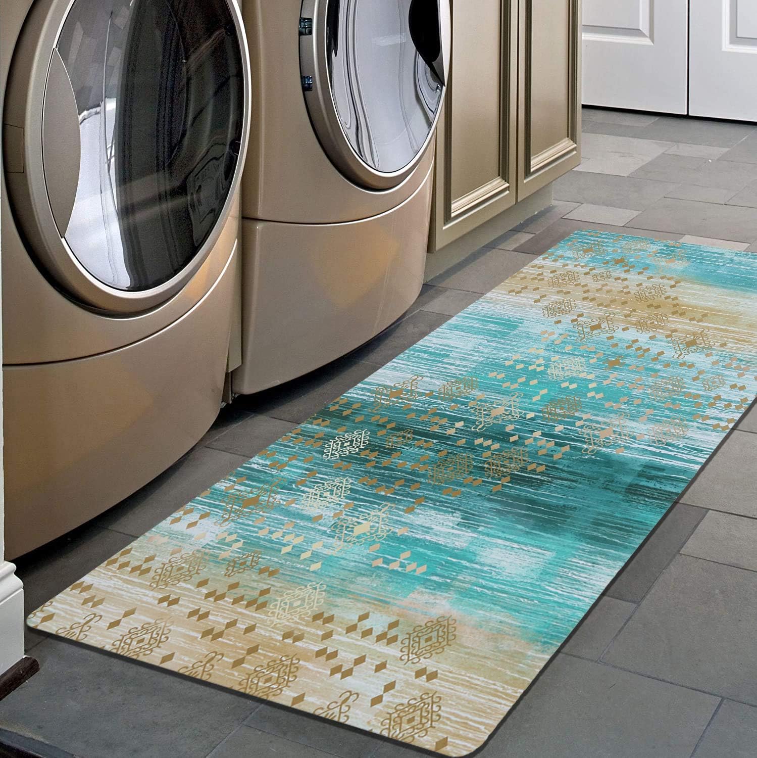 Pauwer Farmhouse Laundry Room Rugs Runner 20"x48" Long Non Slip Waterproof Laundry Mats Kitchen Floor Carpet Runner Durable Cushioned Natural Rubber Foam Floor Mat for Laundry Room Kitchen Bathroom