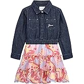 Guess Girls Long Sleeve Mixed Fabric Dress
