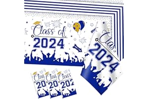 DUAIAI Graduation Party Decorations 2024, 3 Pack Large Size Class of 2024 Sign Graduation Tablecloth, 54"x108" Plastic Graduation Party Table Cover Decorations- Blue