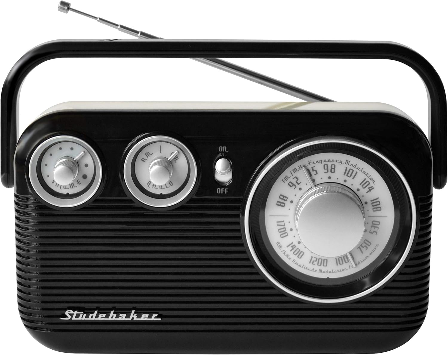 Studebaker SB2003 Retro Portable AM/FM Radio AC or Battery Operated (Black/Cream): Home Audio & Theater