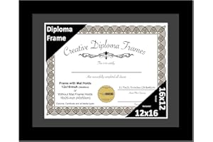 Creative Picture Frames 12x16 Classic Black Diploma Frame with Black Mat Glass Easel and Installed Wall Hangers | Frame Holds 16x20 Media without Mat