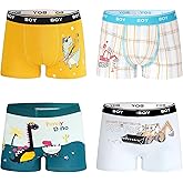 HYCLES Boys Cotton Boxer Briefs Cartoon Dinosaur Spaceman Duck Toddler Kids Underwear 4 Pack, 2-12 Years