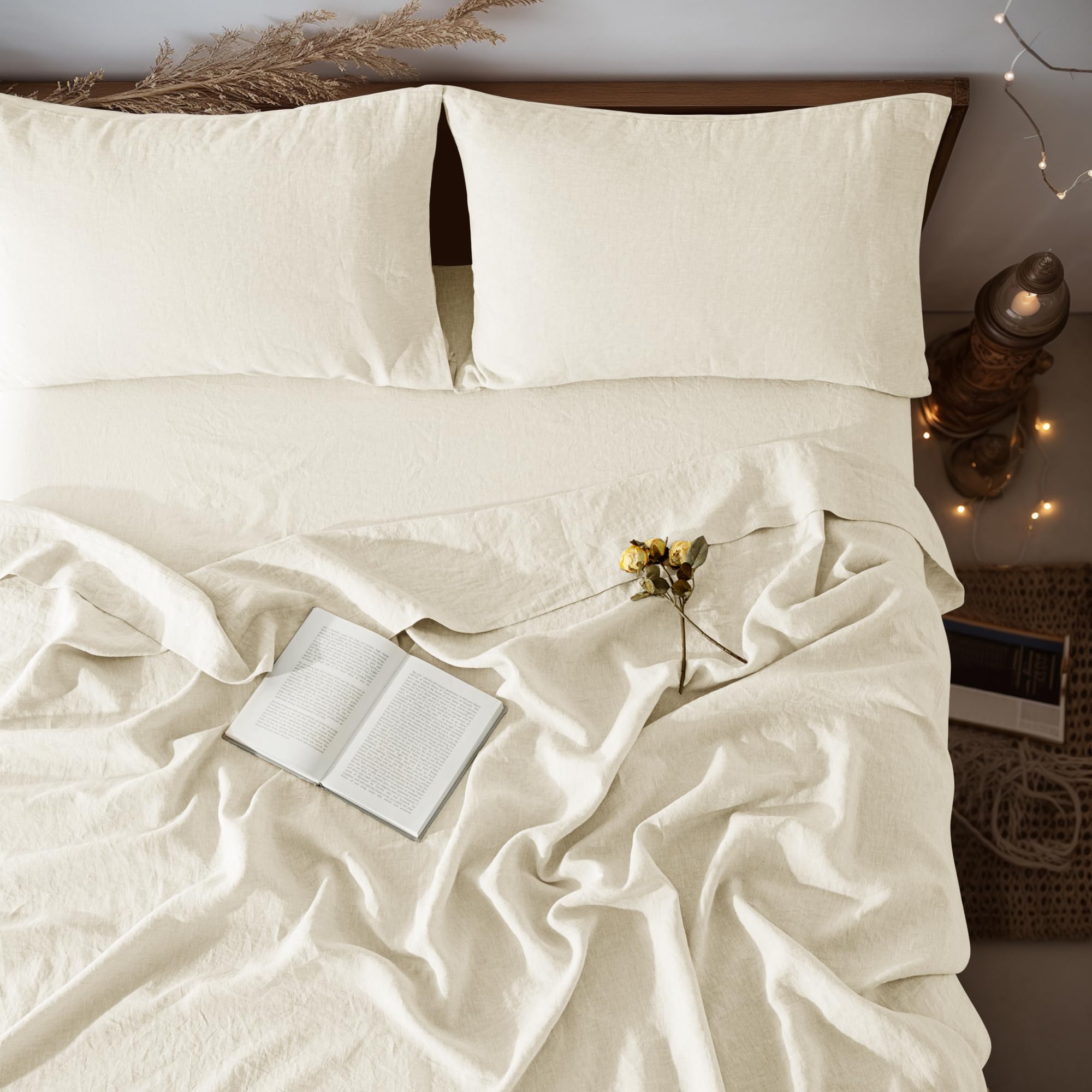 Photo 1 of LBRO2M 100% Linen Sheet Set 16" Deep Pocket King Size,Bed Sheets 4 Piece Sets,Solid Color Natural Flax Bed Sheets Soft Breathable Bedding, All Season (King, Beige)