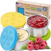 Everusely Condiment Cups - 3 Pack, 1.7 oz / 50 ml, Summer, Stainless Steel - Condiment Containers with Lids - Reusable Salad Dressing Container To Go - Sauce & Dip Cup for Lunchbox, Meal Prep