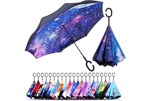 owen kyne Windproof Double Layer Folding Inverted Umbrella, Self Stand Upside-down Rain Protection Car Reverse Umbrellas with C-shaped Handle