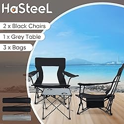 HaSteeL Folding Beach Chair Set of 3, Foldable