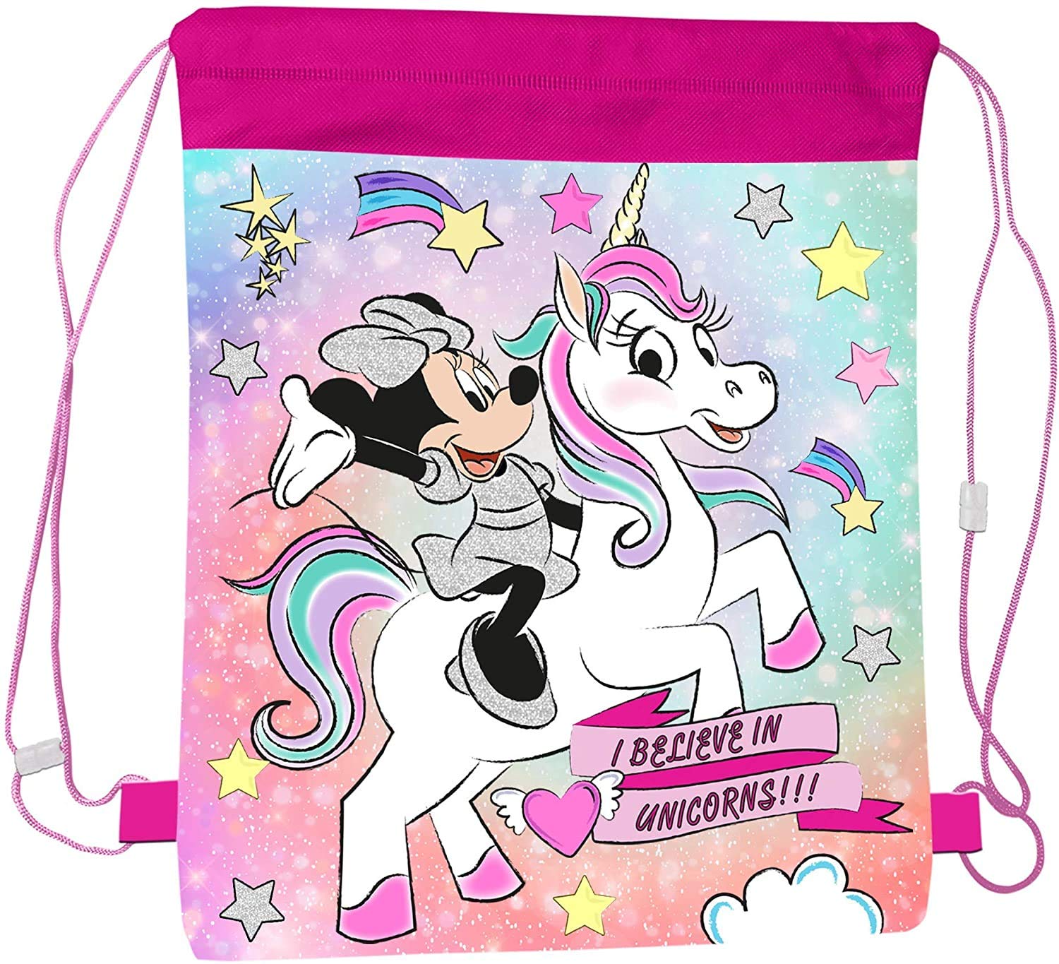 Minnie Mouse I Believe in Unicorns Children's Character Pull String School Gym Shoe Swim P.E. Bag