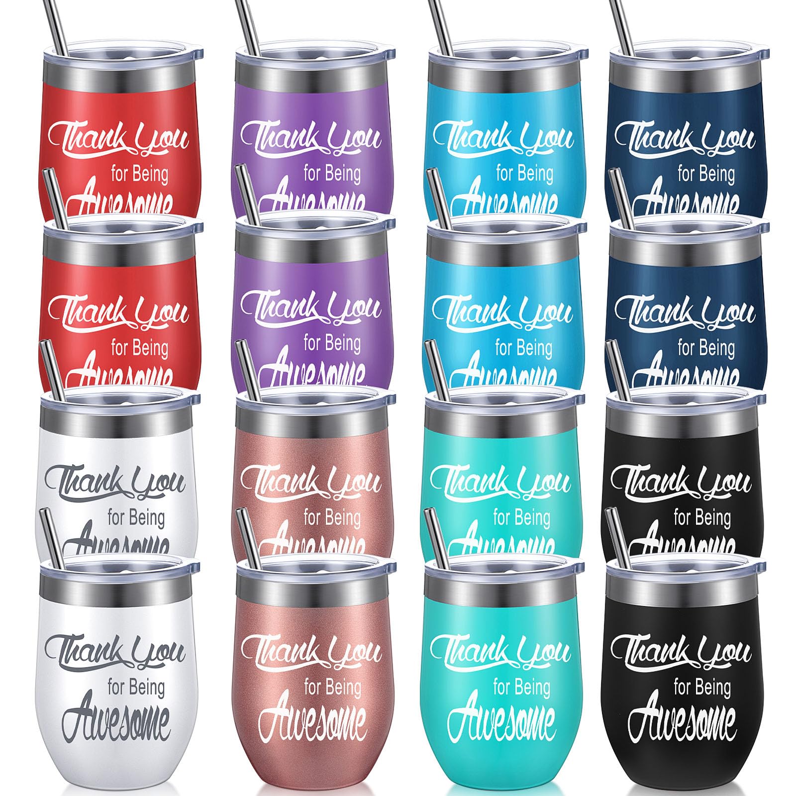 Photo 1 of Sieral Thank You Gifts Thank You for Being Awesome Wine Tumbler Employee Appreciation Gifts for Women Men Coworkers Friend Stainless Steel Insulated Tumbler with Straw(Bright Color,16 Pcs)