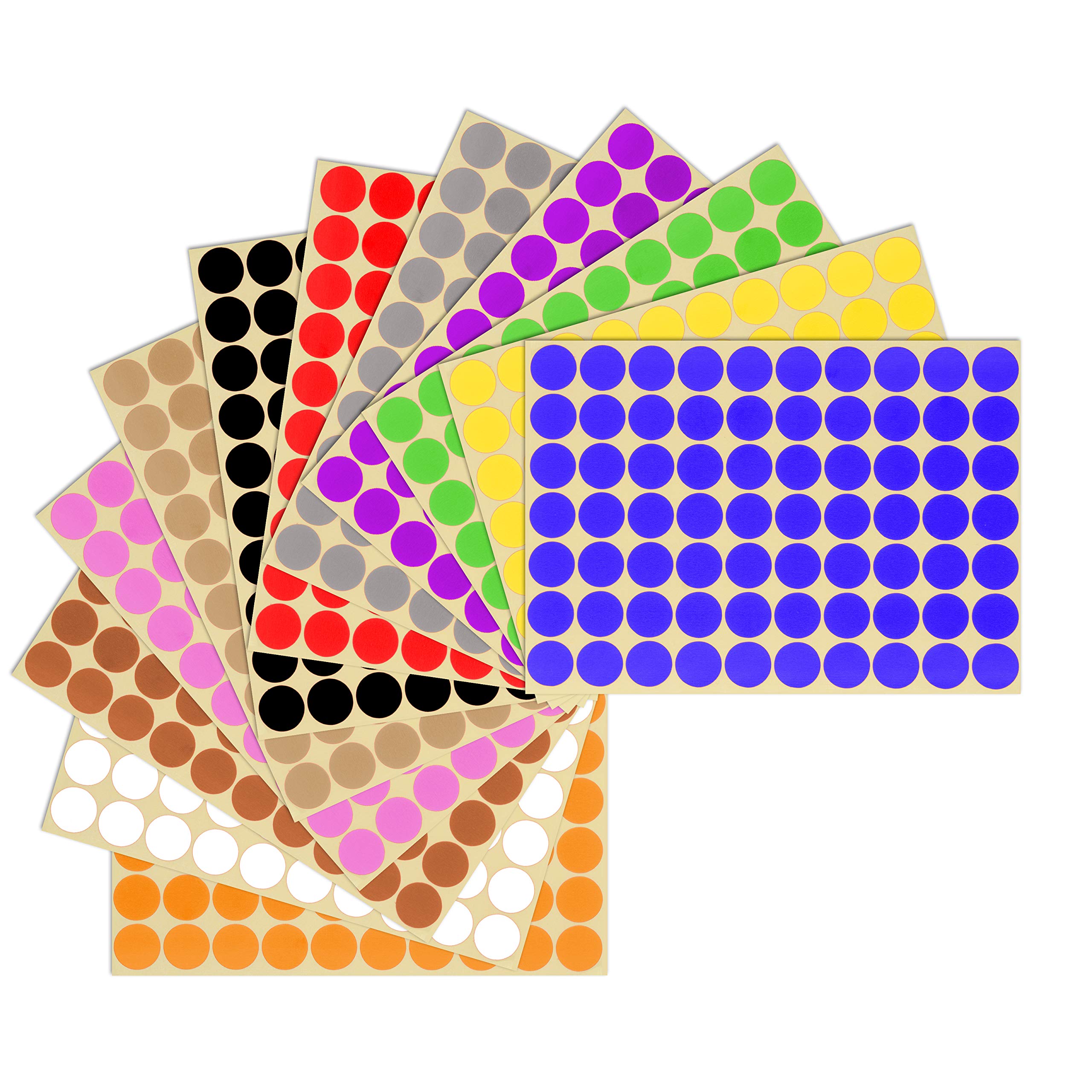 Adheso Pack of 12 Multicolour Sheets - 19mm 3/4 Inch - Round Colour Coding Dot Stickers - 840 x Sticky Dots