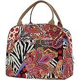 EurCross Aesthetic Lunch Box Bag for Women Daily Use,Boho Stylish Elegant Canvas Insulated Adult Lunch Bento Box Tote Bag