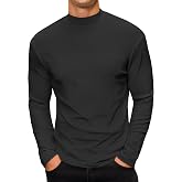 Mens Mock Turtleneck Long Sleeve Basic Pullover Ribbed Thermal T Shirts | Lightweight,Slim Fit, Casual Tops,Undershirts,Comfortable Fabric,Fashion Design,Daily Wear,Office Work,Dating,Holiday