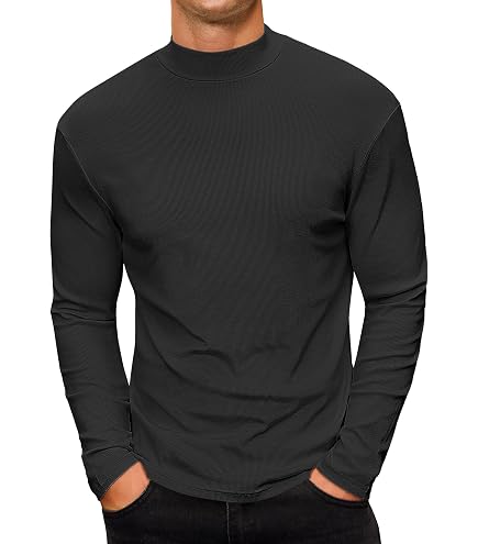 ZSJR Mens Mock Neck T Shirts Pullover High Neck Turtleneck Premium