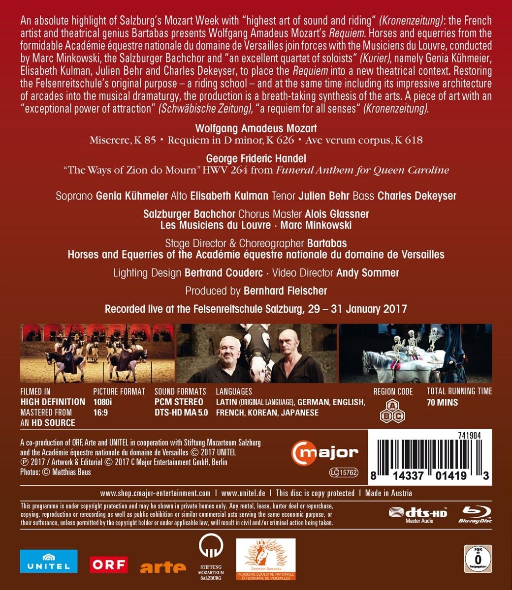 Mozart Requiem Kuhmeier Kulman Behr Dekeyser Minkowski Bartabas Blu Ray Amazon Fr Genia Kuhmeier Elisabeth Kulman Julien Behr Charles Dekeyser Salzburger Bachchor Alois Glassner Les Musiciens Du Louvre Marc Minkowski Academie
