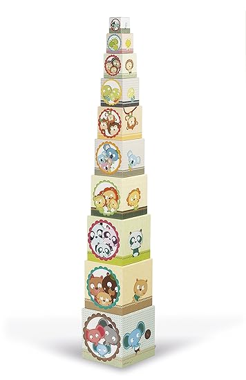 Janod J02941 - Stapelpyramide 10 Teile, Tierfamilie