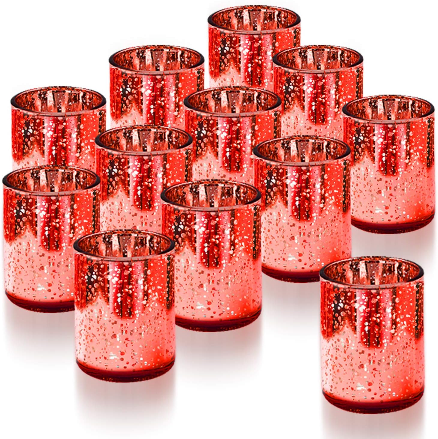 Homemory Set of 12 Votive Candle Holders Bulk, Red Tealight Candle