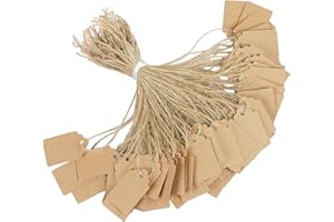 Uniclife 200 Pcs Price Tag with String Attached Writable Brown Kraft Paper Tags with Jute Twine Hang Tag Price Display Labels for Clothing Jewelry Blank Merchandise Marking Tags, 1 3/8" x 7/8"