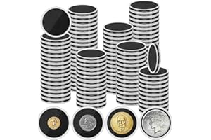 Fansunta 120 Pcs Silver Dollar Coin Holders, Clear Round Plastic Coin Cases with Adjustable Sponge Gasket (17-40mm), Coin Protectors for Collectors, Rare Coins, Black