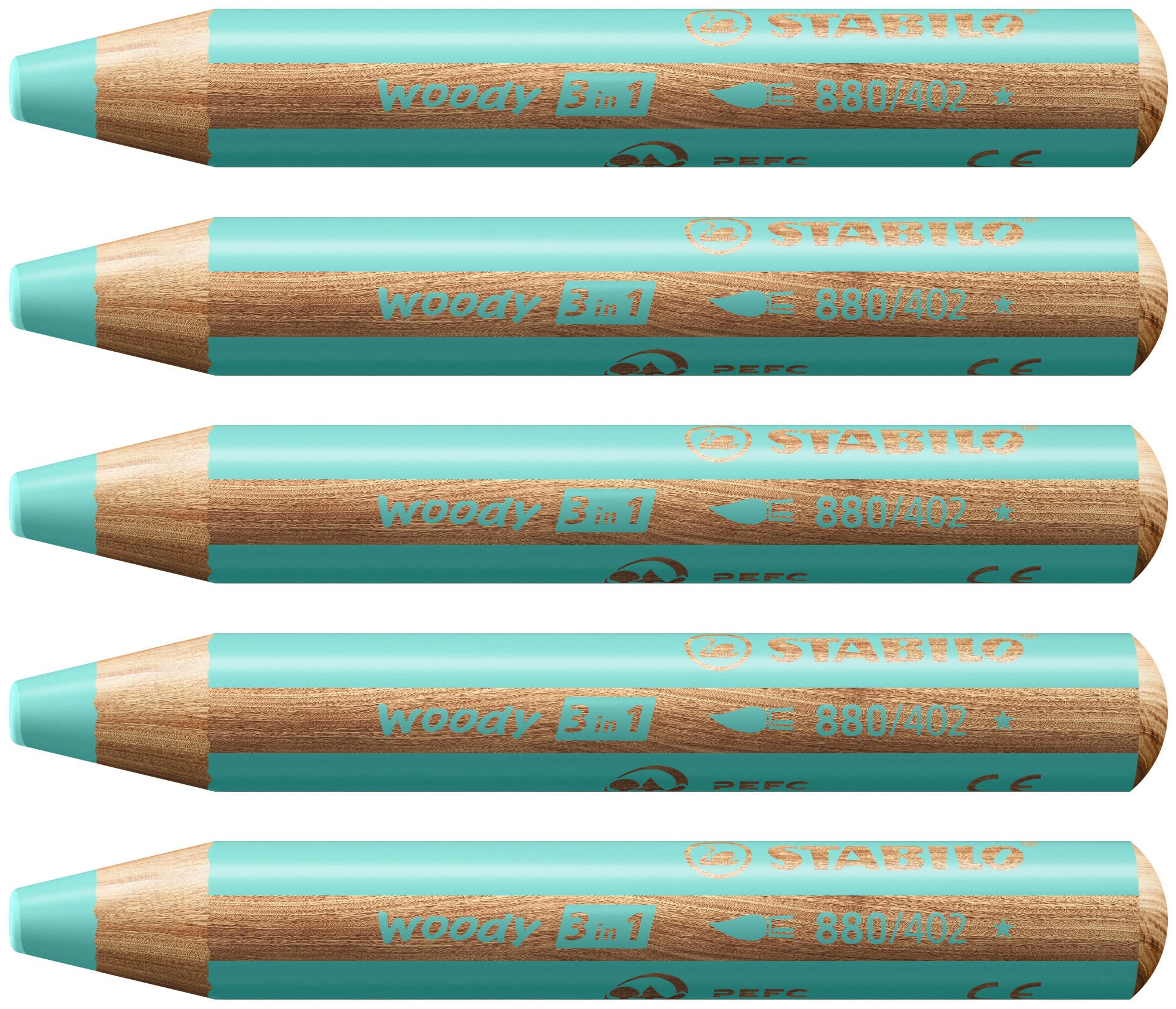 STABILO woody 3-in-1 - Multi-Talented Pencil - Pack of 5 - Pastel Blue