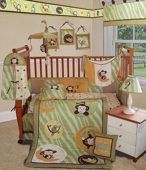 Amazon Com Sisi Baby Bedding Jungle Monkey Green 13 Pcs Crib Bedding Kitchen Dining