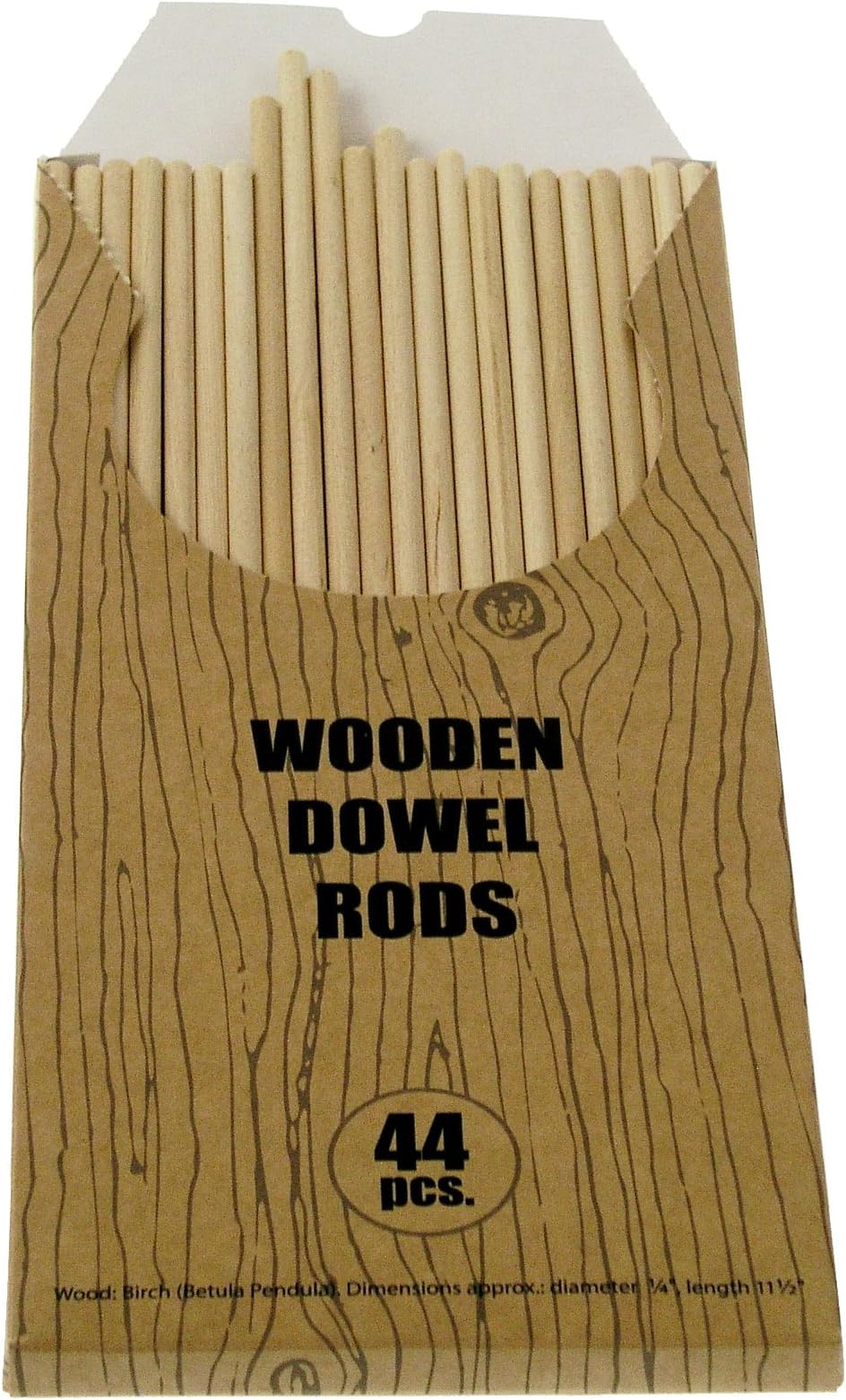 Wooden Dowel Rods Unfinished Hardwood Sticks - 6 mm (diam.) x 290 mm (Length) - Birch (Box of 44) - for Crafts and DIY’ers Woodworking