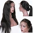 KUN Hair 360 Lace Wigs Natural Straight Brazilian Virgin Human Hair Wigs with Pre Plucked Natural Hairline, Slightly Bleached