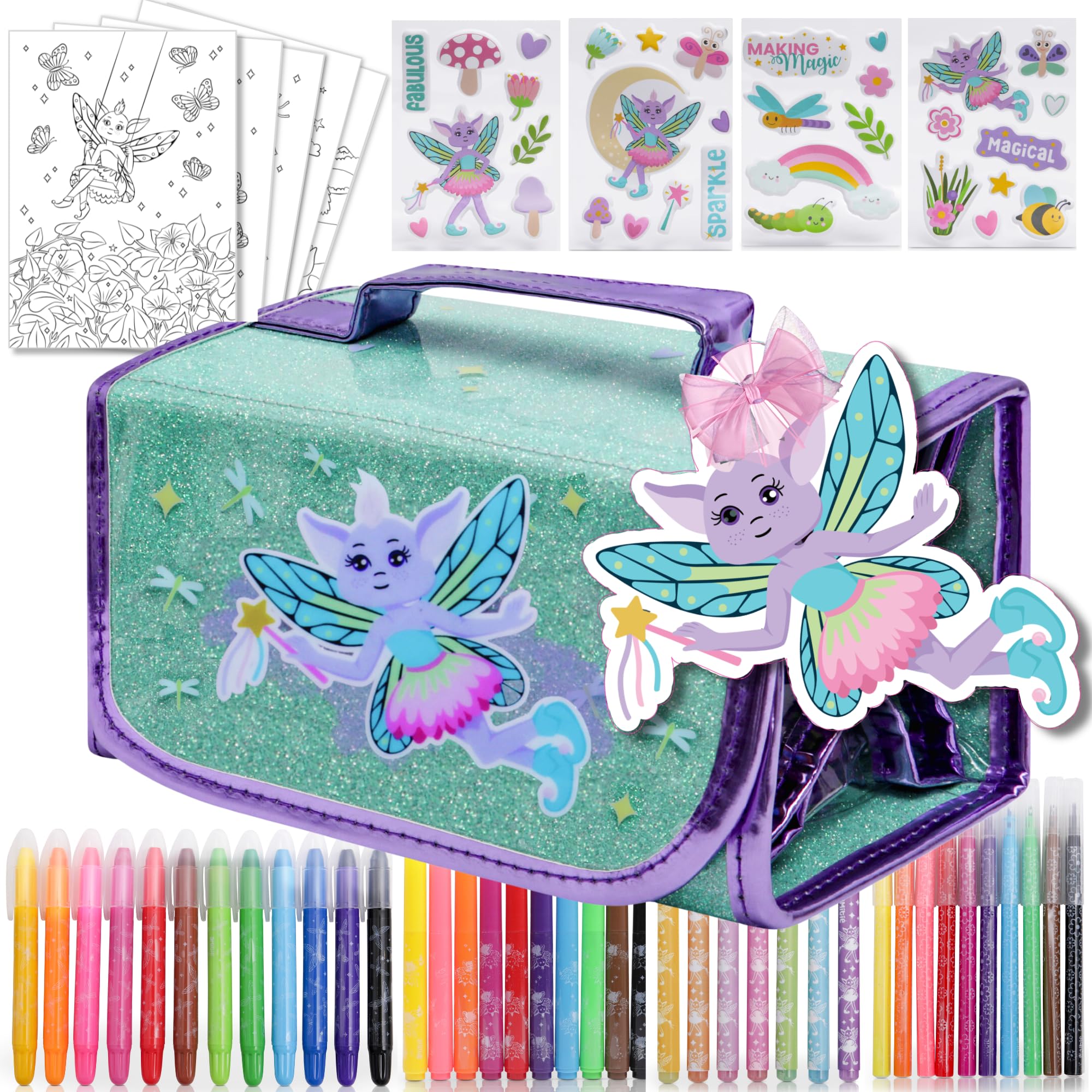 Scented Art Kits for Kids 6-12 - Includes Smelly Markers, Stamp Markers, Sparkly Pencil Case - Fairy Themed Toys & Art Set