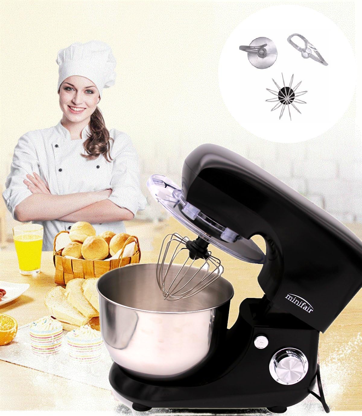 7 Speed Electric Food Stand Mixer 5.5L Bowl/Dough Hook/Whisk/ Beater Blender UK (Black) [Energy Class A++]