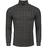 COOFANDY Men's Slim Fit Turtleneck Sweater Casual Twisted Knitted Pullover Sweaters