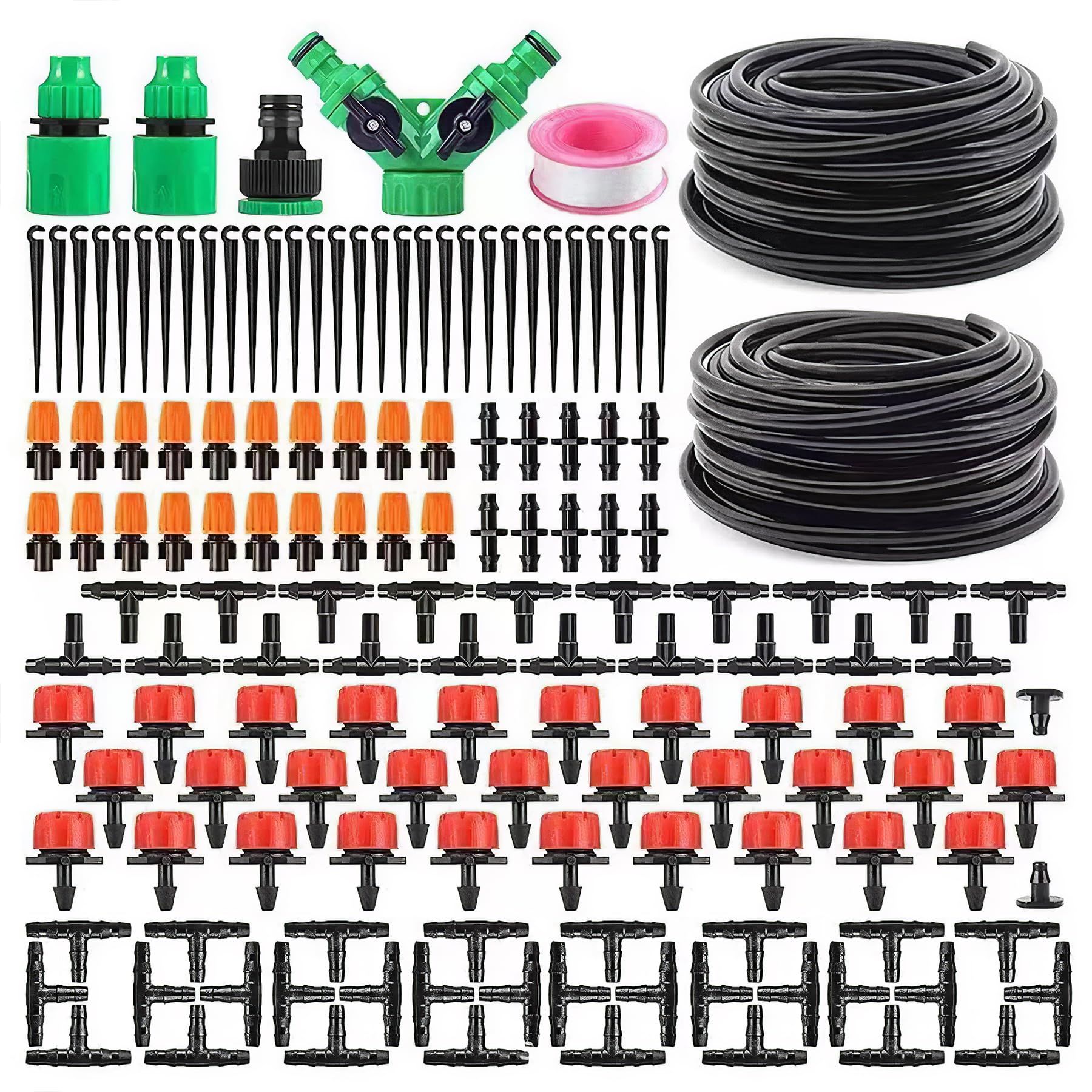 OPUHOHR 98.5FT Drip Irrigation System Kit, 149 Pack Automatic Irrigation System, Greenhouse Micro Drip Irrigation Kit for Garden Greenhouse, Flower Bed,Patio,Lawn