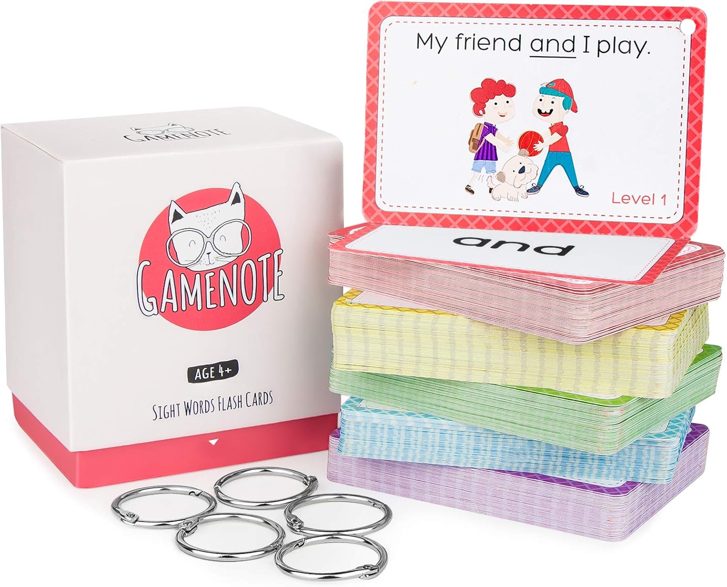 Gamenote Sight Words Flash Cards with Pictures & Sentences - 220 Dolch Big Word Reading Flash Card from Pre K to 3rd Grade (Include 5 Rings): Toys & Games