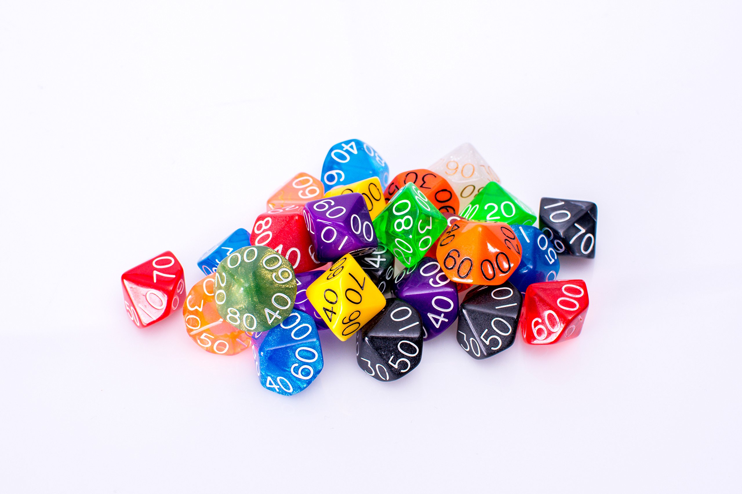 Photo 1 of 25 Count Assorted Pack of 10 Sided Percentile Dice - Multi Colored Assortment of D100 Polyhedral Dice