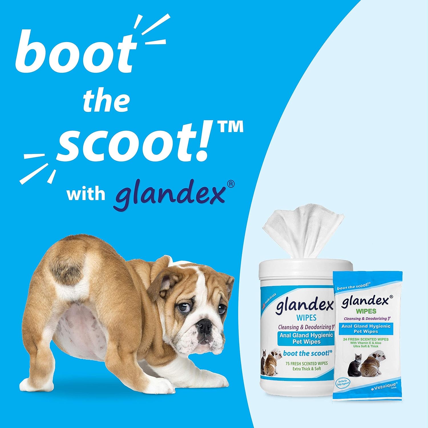 Glandex Pet Wipes, Cleansing Deodorizing Anal Gland Hygienic Wipe s for