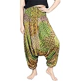 LOFBAZ Yoga Harem Pants for Women Boho Hippie Bohemian Clothing Womens Indian Beach Gypsy Clothes Maternity Genie Jumpsuit Peacock 1 Light Green XL