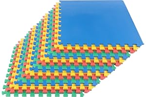 EVA Foam Mat Tiles 16-Pack - 64 SQ FT Interlocking Padding for Playroom or Gym Flooring - Exercise Mat or Baby Playmat by Stalwart (Multicolor)