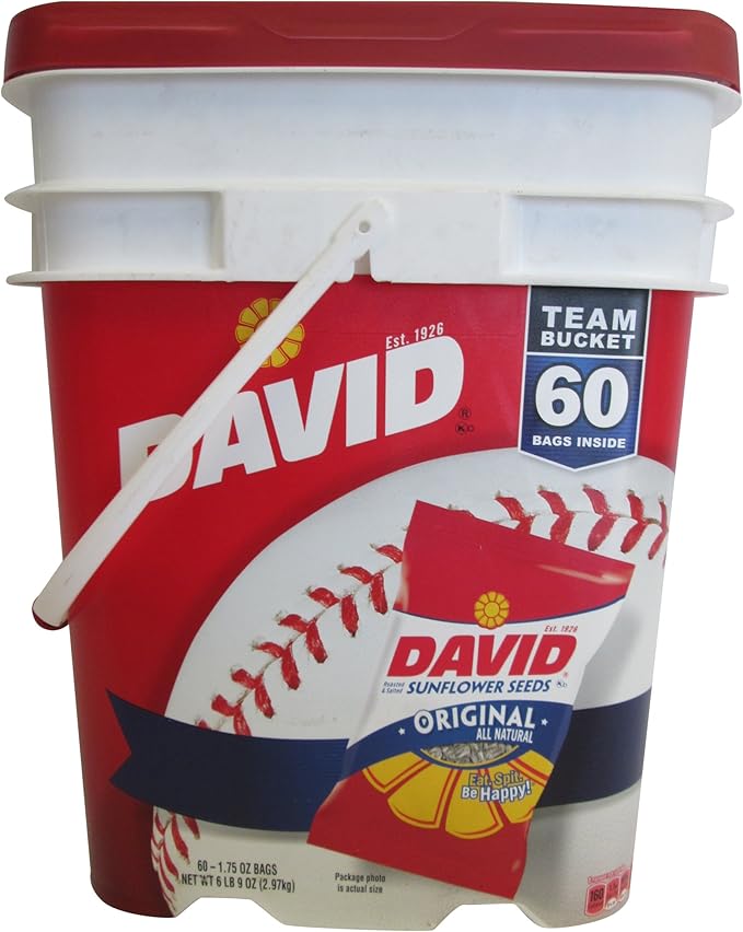 David Sunflower Seeds Roasted & Salted Original All Natural, Team Bucket 60 Pack of 1.75 Oz Bags