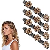 4PCS Sparkling Crystal Stone Braided Hair Clips for Women Rhinestone Hair Clip for Short & Long Hair, Duckbill Hair Clips for Thick & Fine Hair, Hair Styling Accessories for Birthday & Christmas Gifts