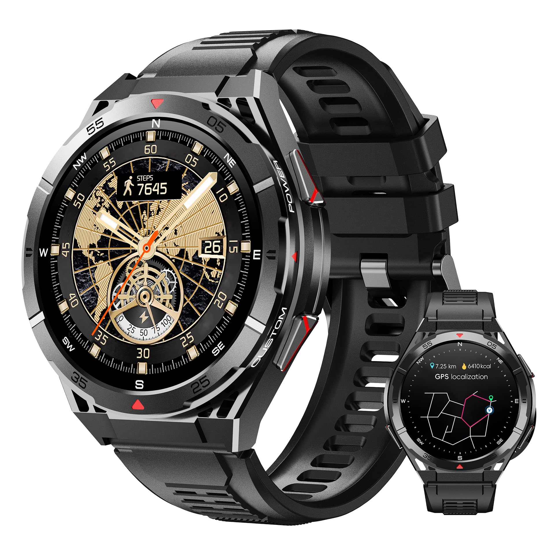 Photo 1 of OUKITEL Smart Watch for Men GPS, 1.43" AMOLED Display, 5ATM Waterproof Military Watch, 150+ Sport Modes, Fitness Activity Tracke with Compass Pedometer Sleep Monitor Heart Rate, for Android iOS
