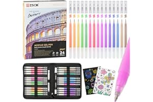 ZSCM Black Paper Sketchbook & 24 Colors Acrylic Gel Pens for Drawing, 1mm Fine Point Acrylic Ink Pen, Opaque Archival Bright 
