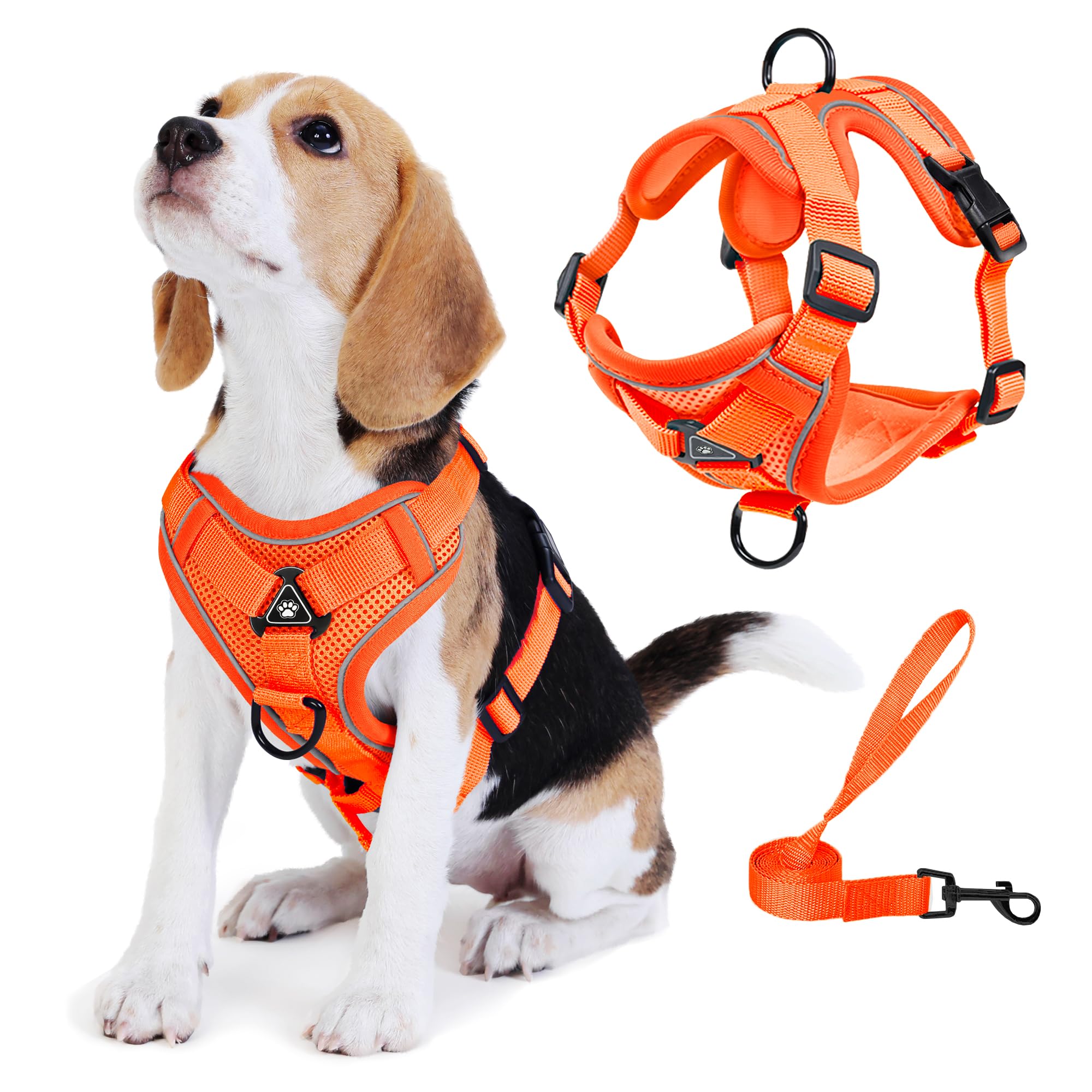 Photo 1 of Jolifield No Pull Dog Harness with Leash Set for Small Sized Dog, Reflective Adjustable No Choke Front Clip Cat Vest Harness with Breathable Mesh, Comfortable Soft Padded Pet Vest, Orange M