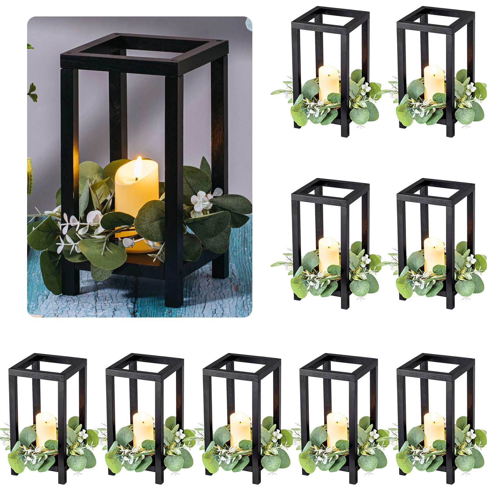 Photo 1 of Geelin 10 Pcs Wooden Wedding Lantern Centerpiece Candle Lantern Table Wooden Candle Holder Decorative for Wedding Party Table Valentine Decor(10.59 in,Black)