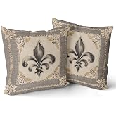 Giwawa Mardi Gras Throw Pillow Covers 16x16 Inches Vintage Country Style Fleur de Lis Print Decorative Pillow Cases Set of 2 Retro Soft Cotton Cushion Covers for Sofa Couch Bedding Holiday Decor