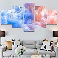 SIGNWIN 5 Panel Canvas Wall Art Modern Art Abstract Brushstroke Closeup Digital Art Minimalism Minimalist Multicolor Pastel for Home Decorations Ready to Hang - 60