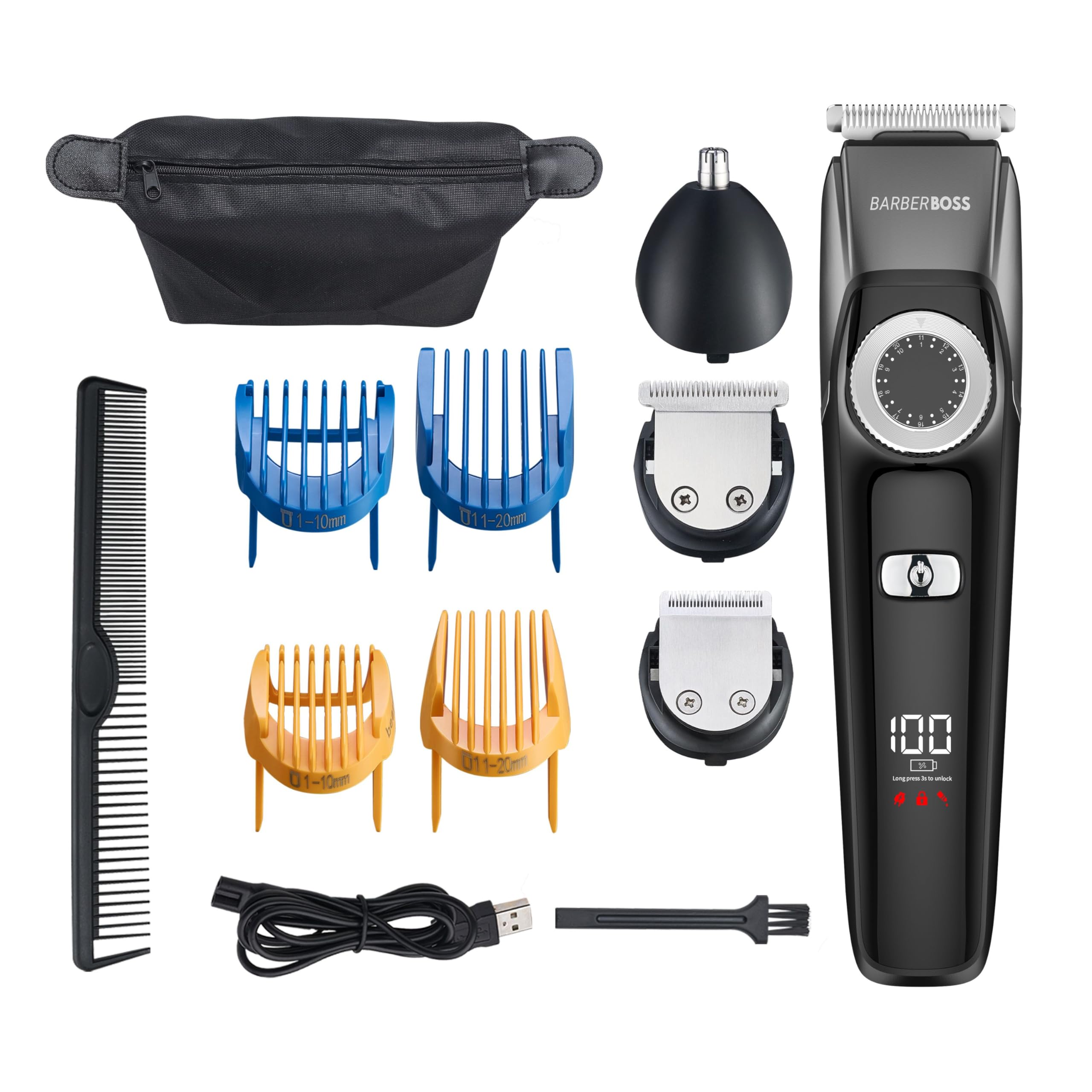 BarberBoss Beard Trimmer - Waterproof Men's Grooming Kit with Nose Hair Trimmer & Cordless Hair Clippers